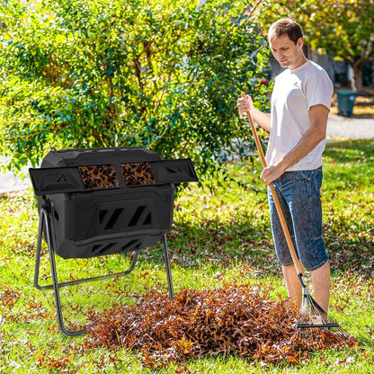Dual-Chamber Compost Tumbler  42-Gallon Rotating Bin with Sliding Doors & Reinforced Steel Frame