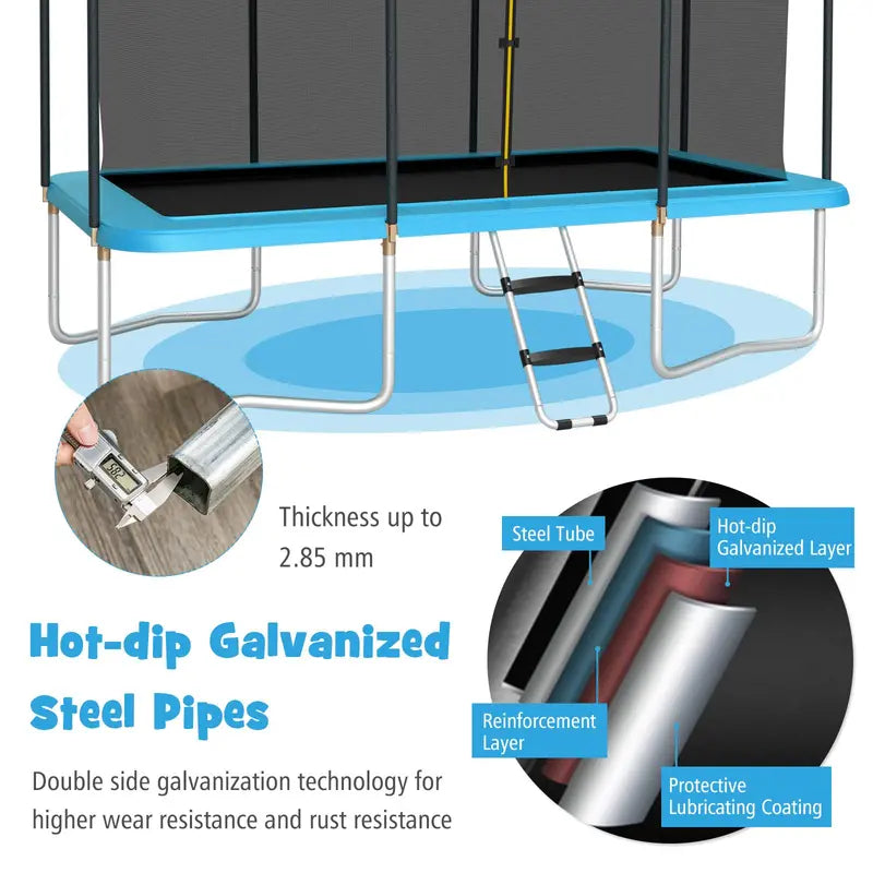 8 ft x 14 ft Rectangular Trampoline  440 lb Weight Limit, Enclosure Net & Non-Slip Ladder Included