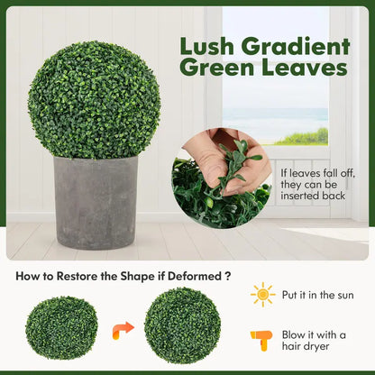 Set of Two 16-Inch Faux Boxwood Topiaries  Compact Round Hedge Balls for Weddings &amp; Home Styling