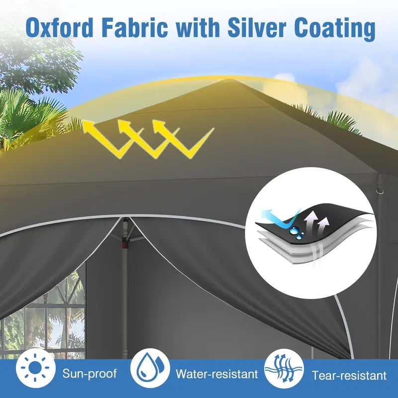 10′ x 10′ Pop-Up Canopy Tent with Four Zippered, Removable Sidewalls