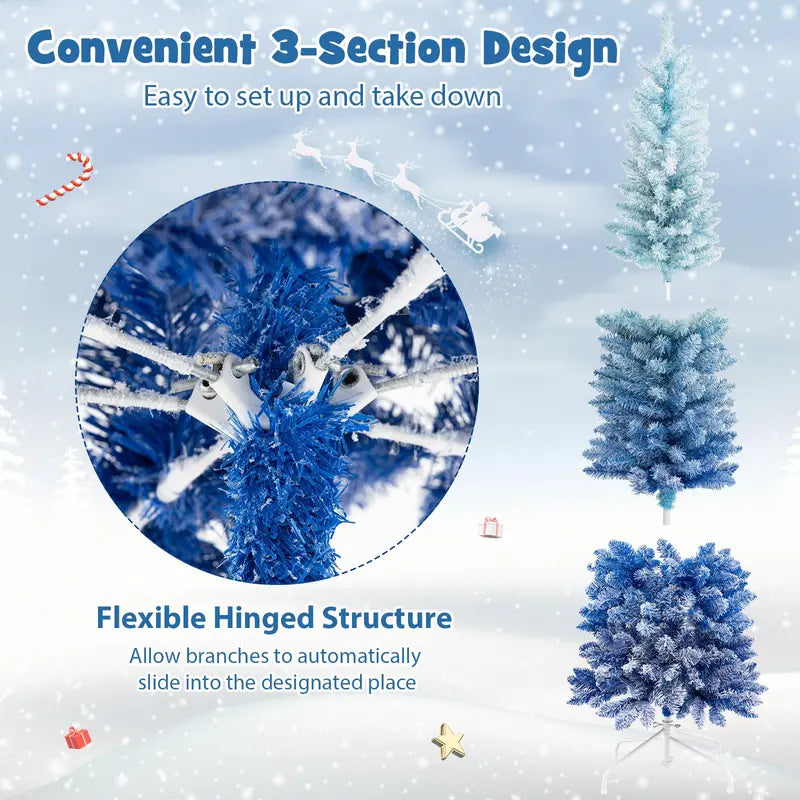 6-Foot Blue Gradient Snow-Flocked Unlit Artificial Christmas Tree with 435 Lush Branch Tips