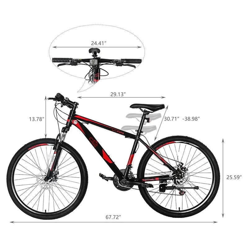 CamPingSurvivals 26-Inch 21-Speed Mountain Bike  Lightweight Aluminum Frame, Unisex Fitness Bike in Red/Black