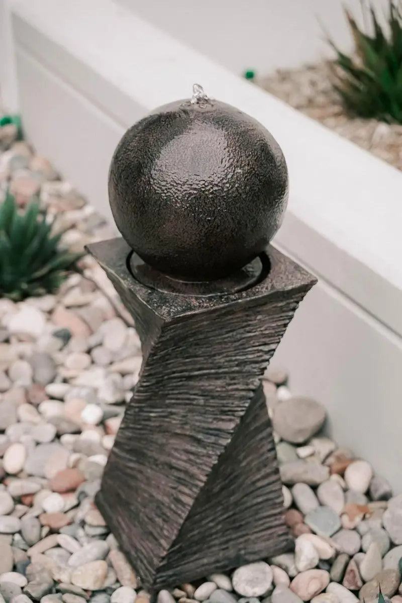 XBrand Zen Ball Indoor/Outdoor Water Fountain  30-Inch Black Swirl Sphere Sculpture