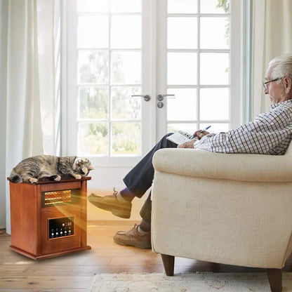 LifePlus Space Heater Electric Infrared Quartz Portable Wood 1500W Freestanding with Remote Control