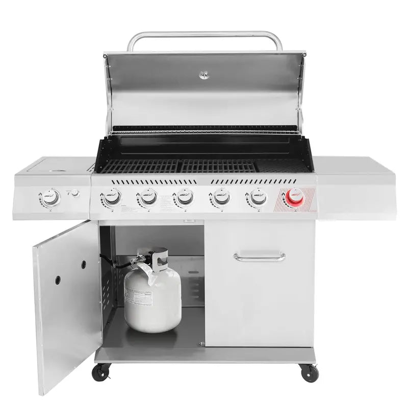 Premium 6-Burner Stainless Steel Propane Grill  74,000 BTU Outdoor BBQ with Sear & Side Burners