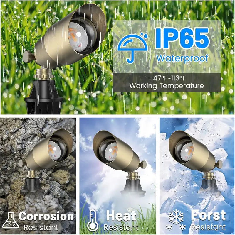 12-Pack Brass Landscape Uplights  12V Low-Voltage LED Spotlights for Gardens, Patios & Pathways (Bulbs Not Included)