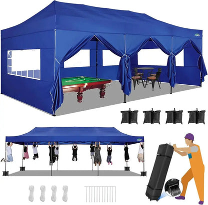 COBIZI 10×20 ft Commercial Pop-Up Canopy Tent  Heavy-Duty Frame, 6 Sidewalls, Wind/Waterproof Gazebo with Roller Bag