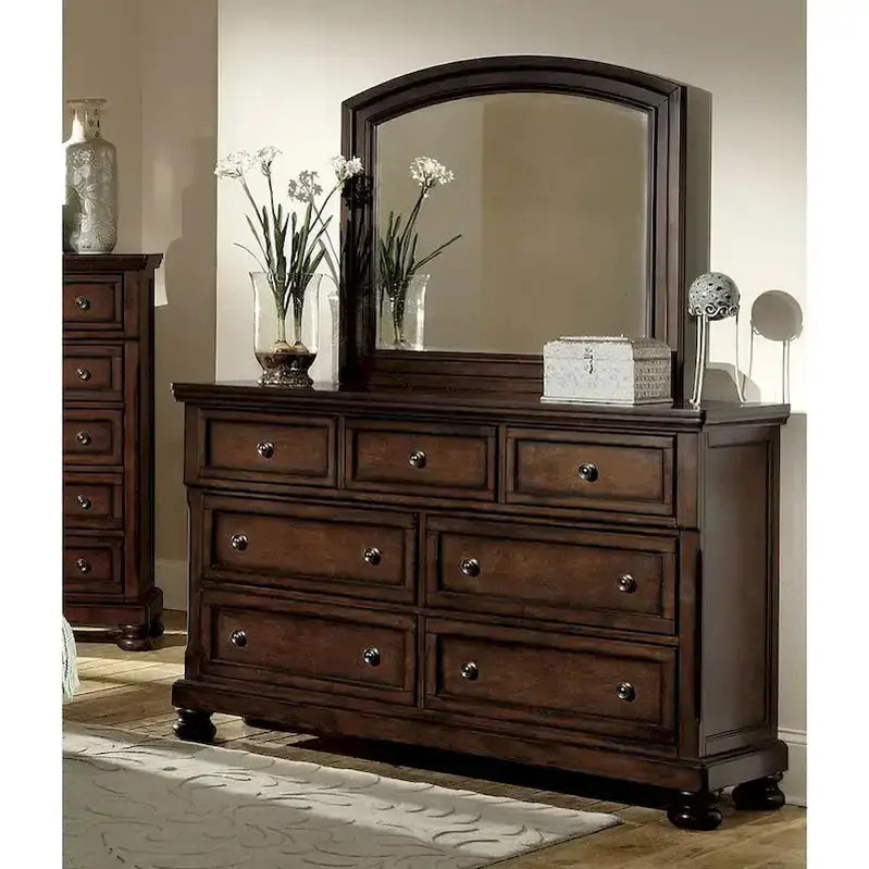 Classic 5-Piece Master Bedroom Set  Brown Cherry Platform Bed with Storage and Matching Furniture