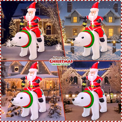 DeeKom 6′ Inflatable Santa on Bear with LEDs  Outdoor Christmas Yard Decoration