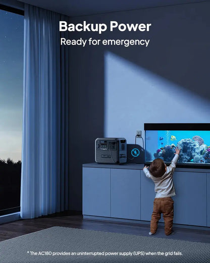 BLUETTI AC180 Portable Power Station, 1152Wh LiFePO4 Battery, 1800W Output, Fast Charging, Solar Compatible
