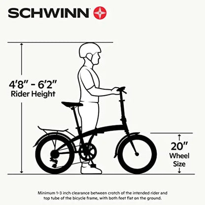 Schwinn Loop Folding Adult Bike  20-Inch Wheels, 7-Speed Shimano Drivetrain, Lightweight Aluminum Frame
