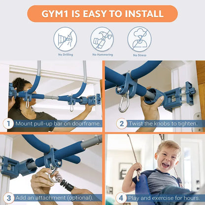 6-Piece Indoor Gym Kit for Kids  Swing Chair, Trapeze Rings, Climbing Ladder, Rope, Pull-Up Bar & Accessories
