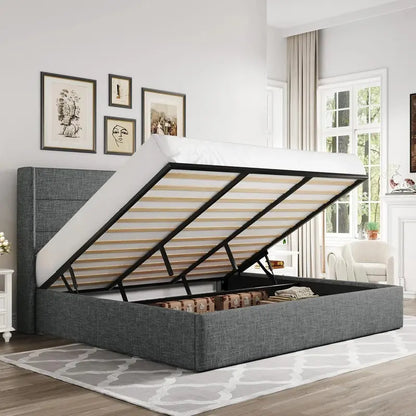 Allewie Modern Hydraulic Lift Queen Storage Bed  Wingback Headboard, Light Beige
