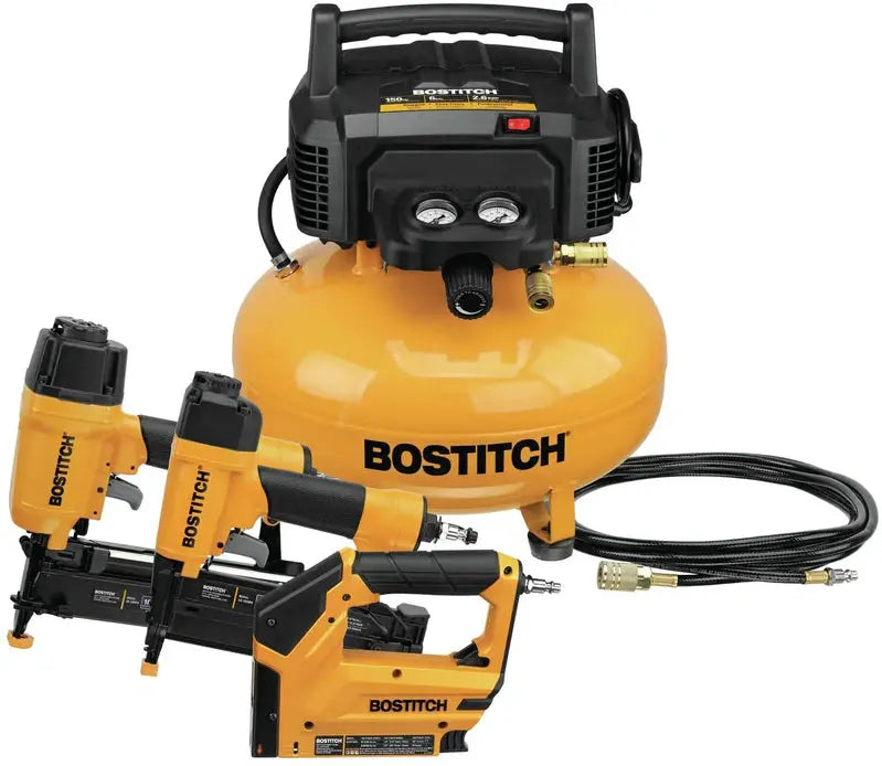 BOSTITCH 3-Tool Air Compressor Combo Kit  Inflator, Stapler, and Brad Nailer Bundle