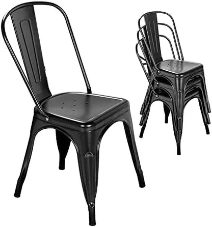 Nazhura 18″ Stackable Metal Dining Chair  Black, Farmhouse Tolix Style for Kitchen, Patio, Café (Set of 4)