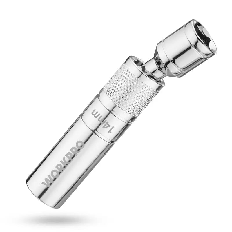 WORKPRO 14mm Magnetic Swivel Spark Plug Socket  3/8″ Drive, 4″ Total Length