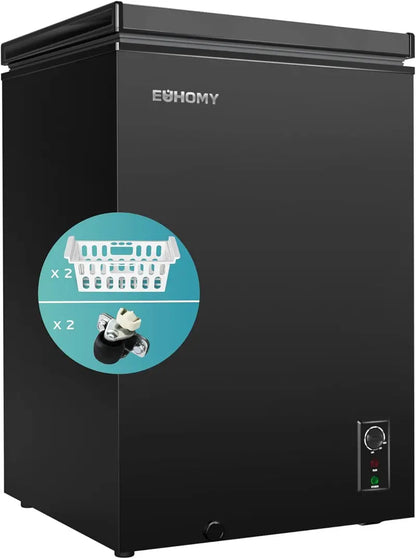 EUHOMY 3.5 Cu.Ft Portable Chest Freezer  Wheeled Deep Freeze Unit with 7-Level Thermostat