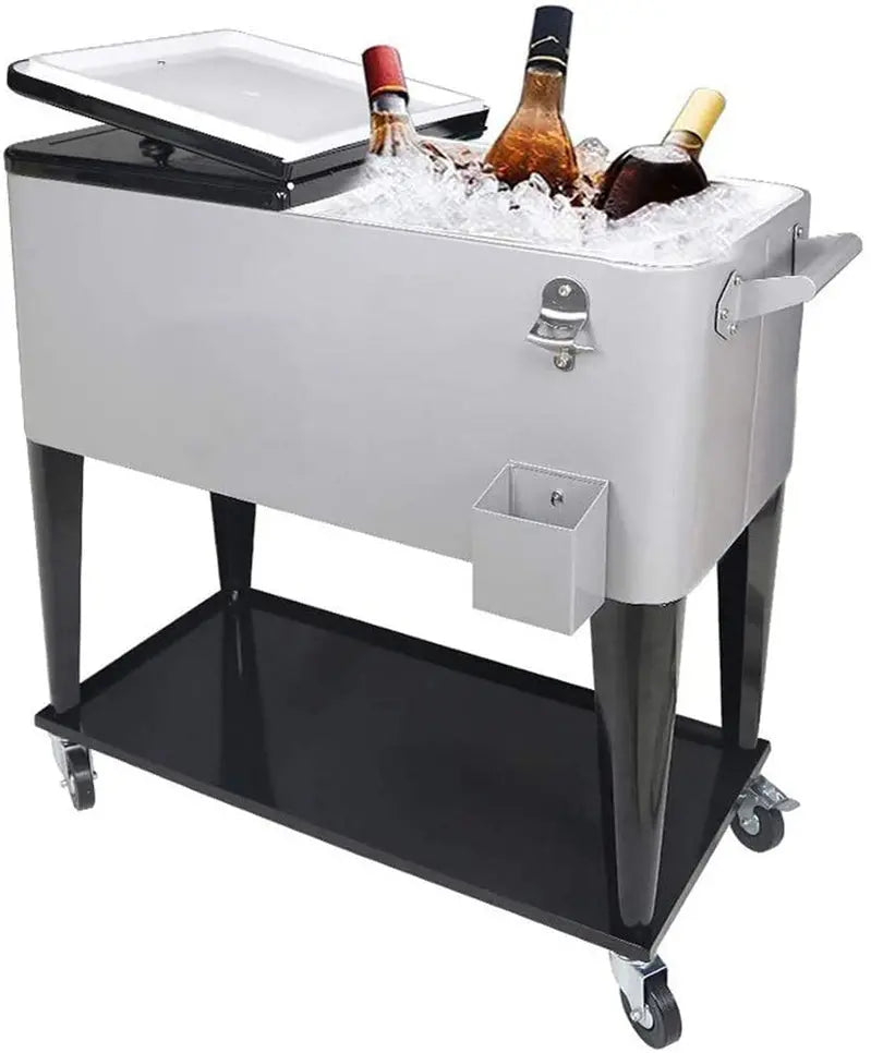 Mobile 80-Quart Party Cooler Cart  Stylish, Wheeled Beverage Bar for Entertaining