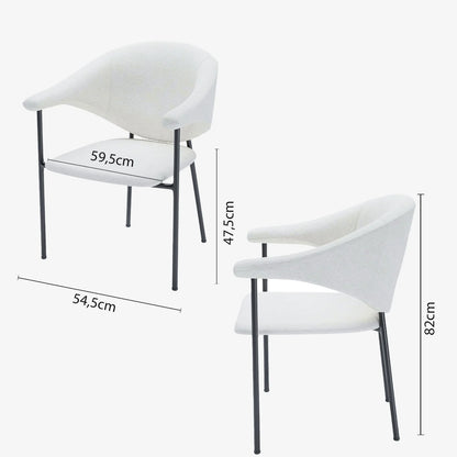 Lot de 2 chaises avec accoudoir design en velours blanc cr me Jeanne