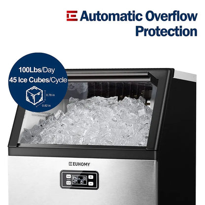 Euhomy Commercial Undercounter Ice Maker  100-Lb/Day Stainless Steel Unit with Dual Water Inlets