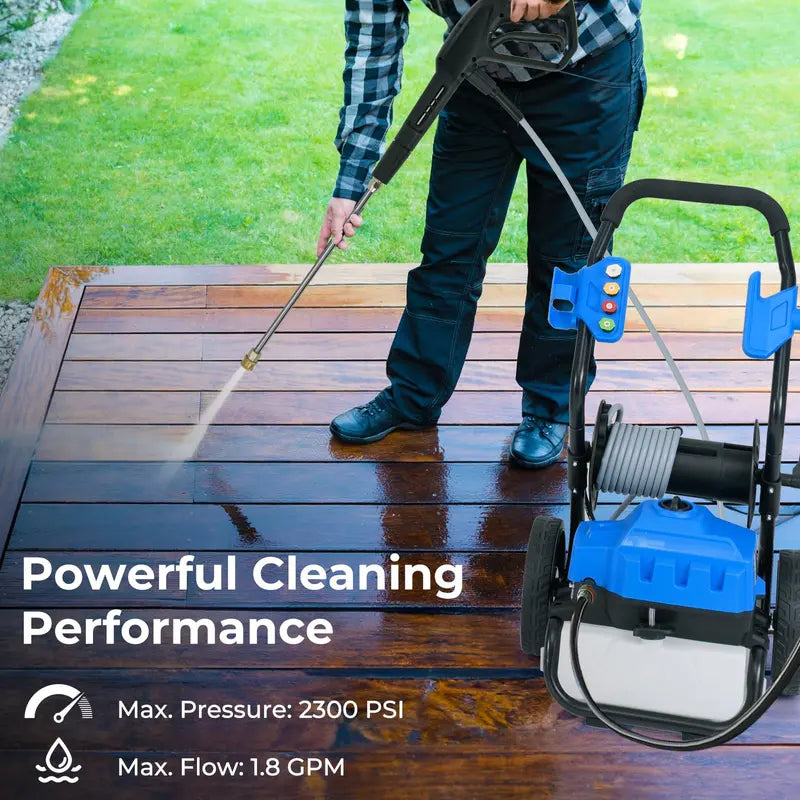 2300 PSI Electric Pressure Washer  1.8 GPM Heavy-Duty Cleaner with 5 Quick-Connect Nozzles and Wheels