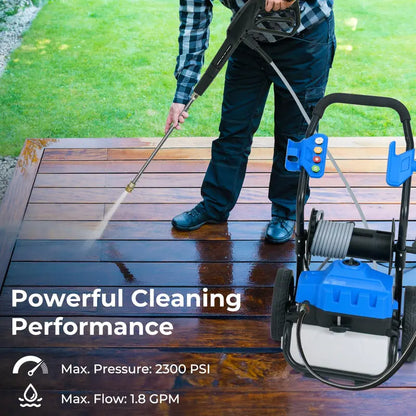2300 PSI Electric Pressure Washer  1.8 GPM Heavy-Duty Cleaner with 5 Quick-Connect Nozzles and Wheels