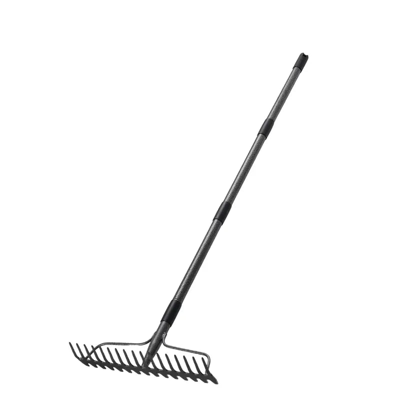 17-Tine Stainless Steel Garden Rake with Durable Metal Handle and Ergonomic Grip