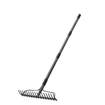 17-Tine Stainless Steel Garden Rake with Durable Metal Handle and Ergonomic Grip
