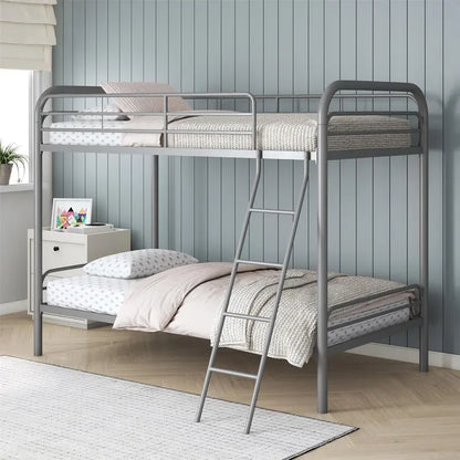 DHP Dusty Twin-Over-Full Metal Bunk Bed  Space-Saving Off-White Design with Safety Rails