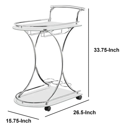 Captivating Serving Cart With 2 Frosted Glass Shelves, Silver- Saltoro Sherpi