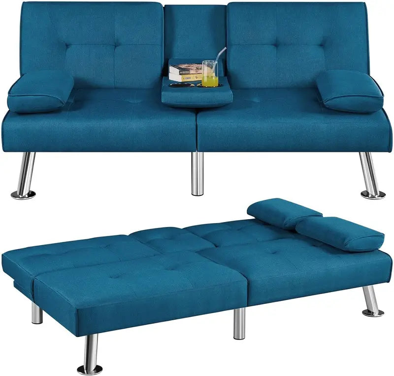 Yaheetech Faux Leather Convertible Sofa Bed  Reversible Loveseat with Removable Arms & 3-Position Recline