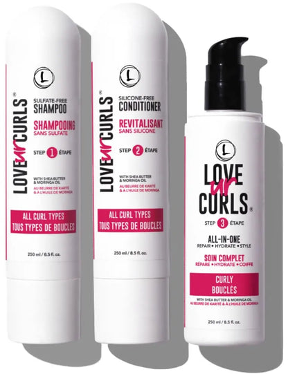 LUS 3-Step Curly Hair System: Shampoo, Conditioner & Styler  8.5oz Each  Nongreasy & Moisturizing