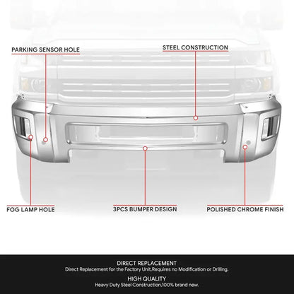 Modular Front Bumper for 20152019 Chevy Silverado 2500/3500 HD  With Parking Sensor Cutouts