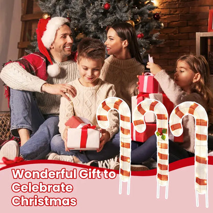 Set of 3 Lighted Candy Cane Decorations with 75 Warm White LEDs Each
