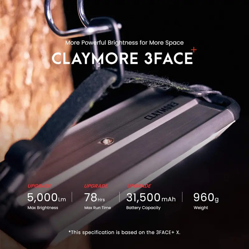 Claymore 3 Face+ LED Lantern, Rechargeable, 3 Light Modes, 4000 Lumens, 26100mAh Power Bank, Waterproof, Outdoor/Indoor Use