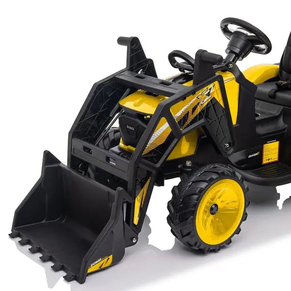 24V 3-in-1 Ride-On Tractor  Excavator & Bulldozer Modes, Remote, LED, USB/Bluetooth (Yellow)