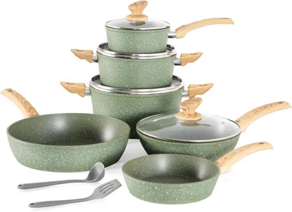 Kitchen Academy 12-Piece Granite Nonstick Induction Cookware Set in Emerald Green
