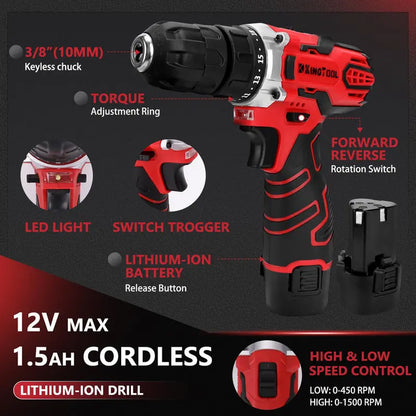KingTool 276-Piece Comprehensive Tool Set with 12V Cordless Drill & Driver Combo