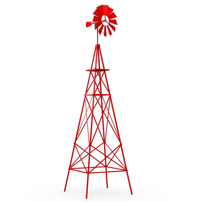 8-Foot All-Weather Ornamental Metal Windmill with Four-Point Base and Weathervane Feature
