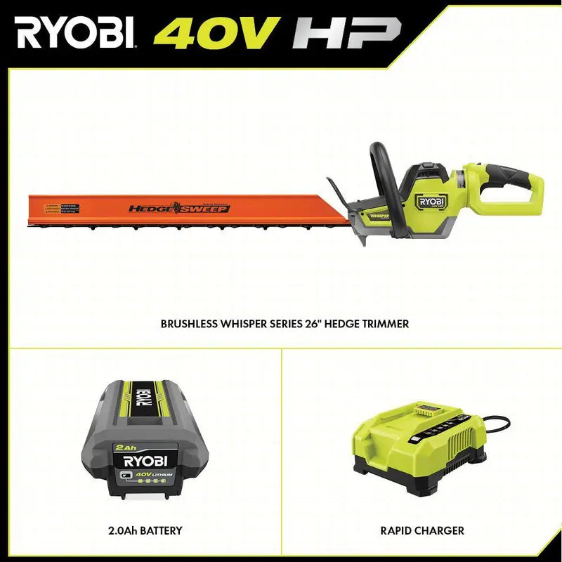 26 in. Cordless HP Brushless Hedge Trimmer 40V 2.0 Ah Battery & Charger