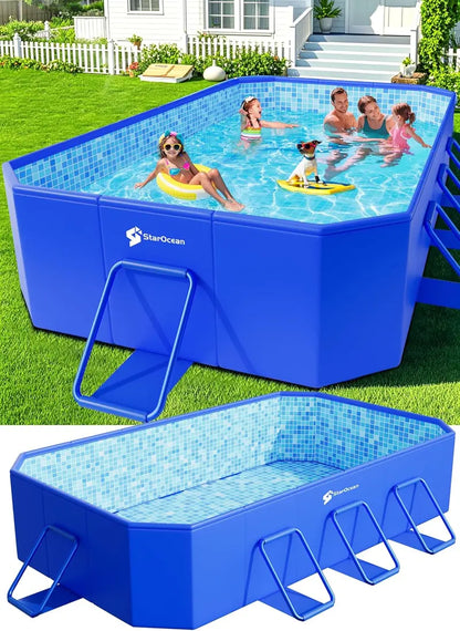 Large Collapsible Hard-Shell Pool  115″ x 66″ x 20″, Non-Inflatable Backyard Swimming Pool for Kids & Adults, Mosaic Finish