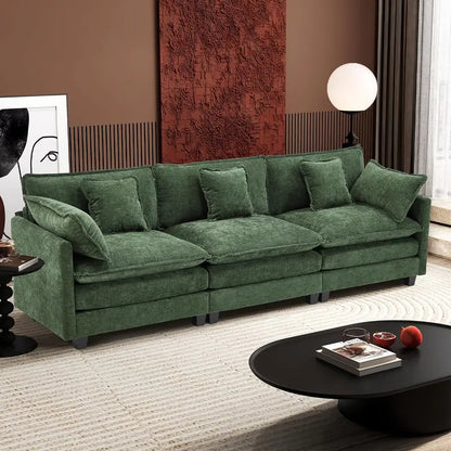 111.4-Inch L-Shaped Modular Cloud Sofa  Chenille 4-Seater with Ottoman & Deep Seat Design