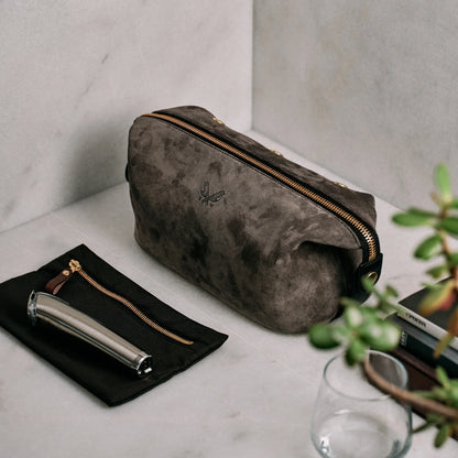 Suede Wash Bag / Dopp Kit - Storm Grey