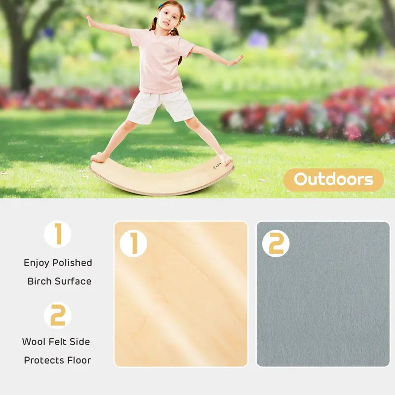 Curved Wooden Balance Board  Wobble Training Tool for Core Stability & Coordination