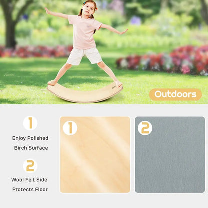 Curved Wooden Balance Board  Wobble Training Tool for Core Stability & Coordination