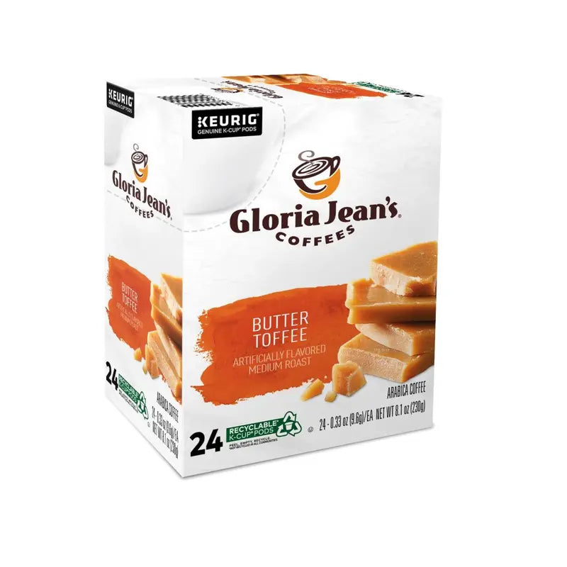 Gloria Jean’s Butter Toffee Medium Roast Coffee K-Cup Pods, 96 Count, Arabica, Recyclable