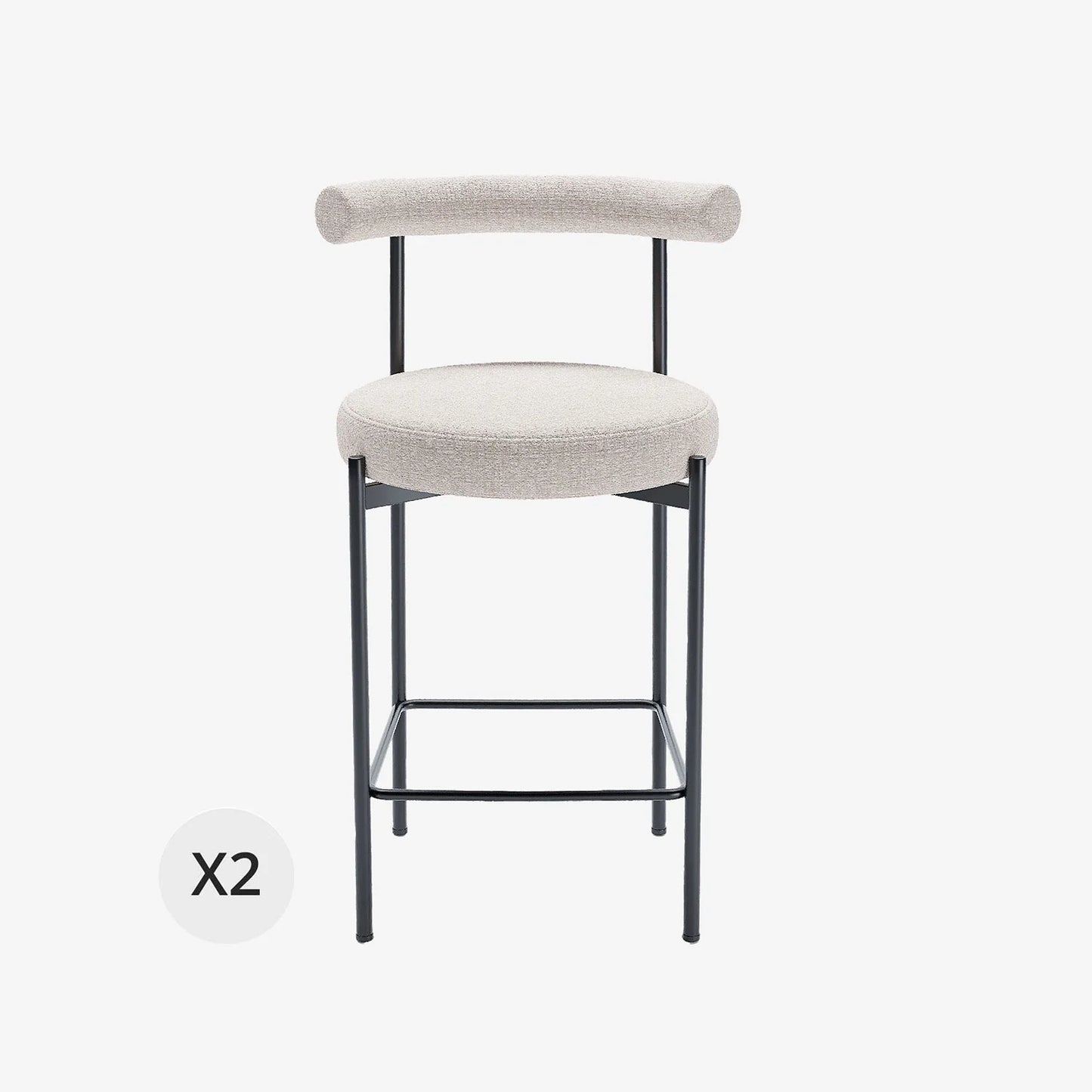 Lot de 2 chaises de bar bouclette grise et blanche Charlotte