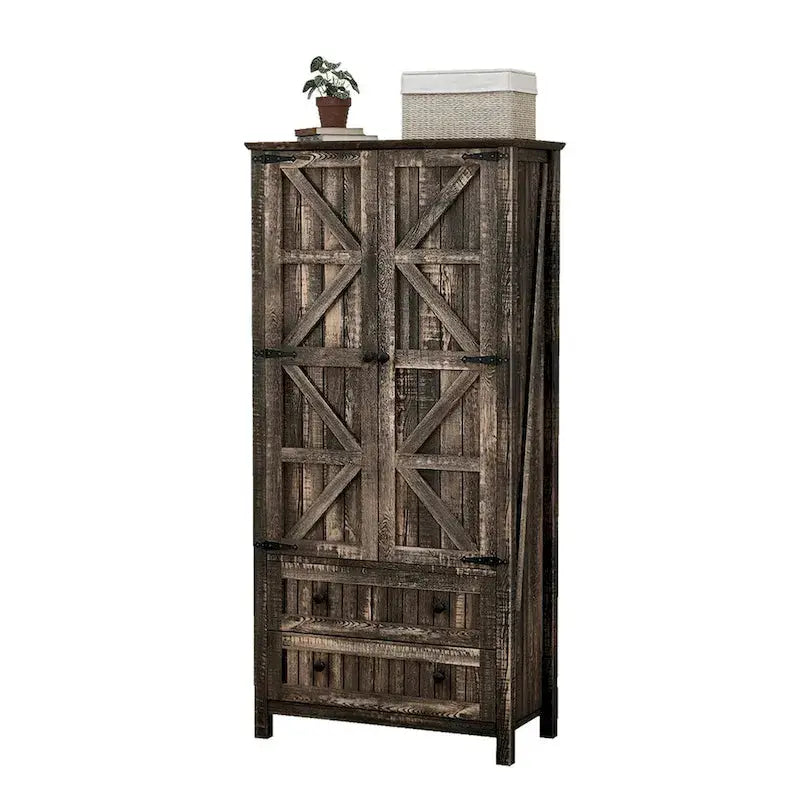 64″ Tall Farmhouse Kitchen Pantry Cabinet  Dual Drawers & Adjustable Shelving