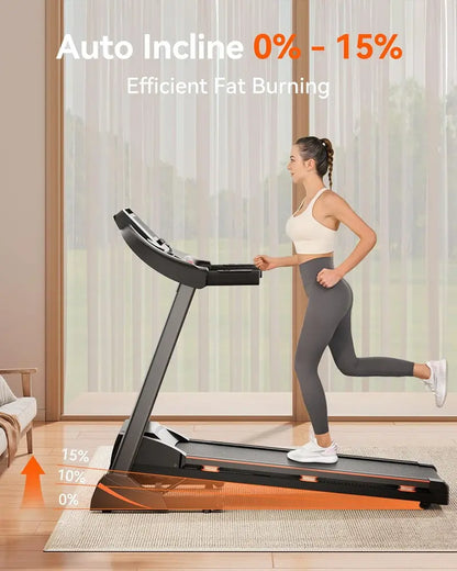 Foldable Home Treadmill  3HP Motor, Auto Incline Adjustment & Bluetooth Connectivity