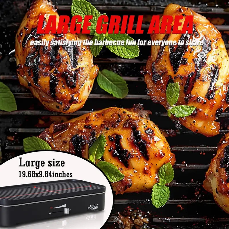 Artestia 1800W Portable Indoor/Outdoor Grill: Temperature-Controlled Smokeless Grill with Removable Stand, Ideal for Balconies, Apartments, and Family BBQs